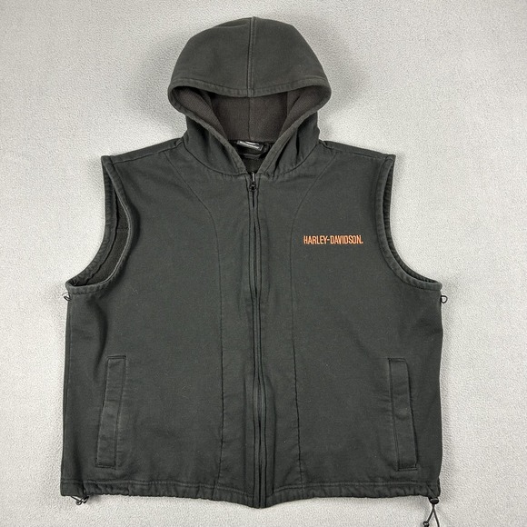 ["Harley-Davidson"] Jackets & Blazers - Harley-Davidson Vest Womens XL Black Hooded‎ Full Zip Fleece Lined Embroidered